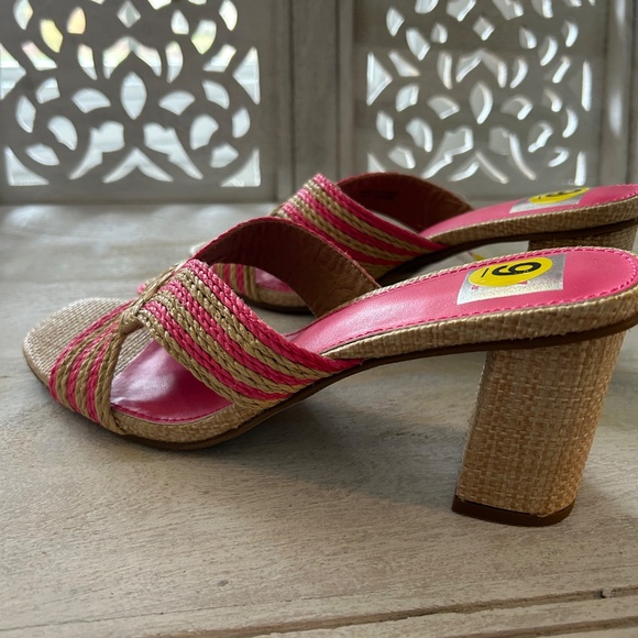 NWT  DV Dolce Vita Pink and Tan Raffia Haady Sandal High Heel Mule Size 9 - Picture 5 of 7
